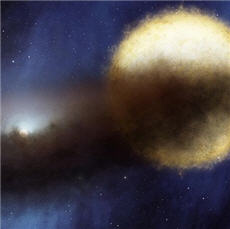 epsilong Aurigae painting Artist's rendering shows massive star epsilon Aurigae and its mysterious companion.