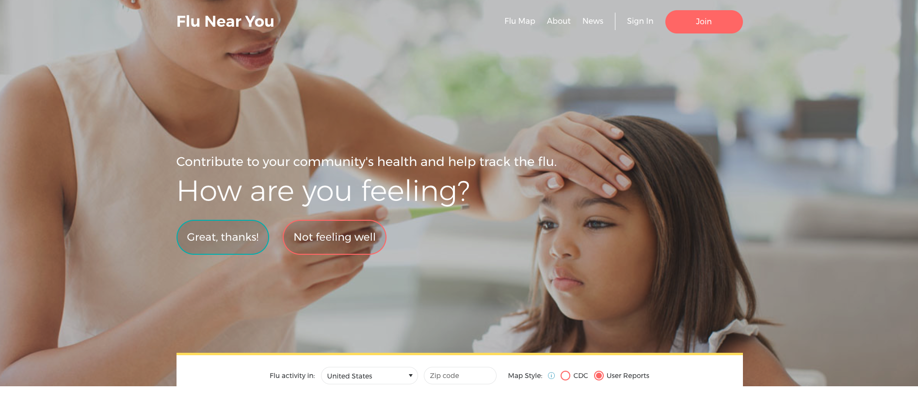screen shot from the Flu Near You website