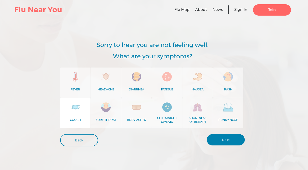 screen shot of website Flu Near You
